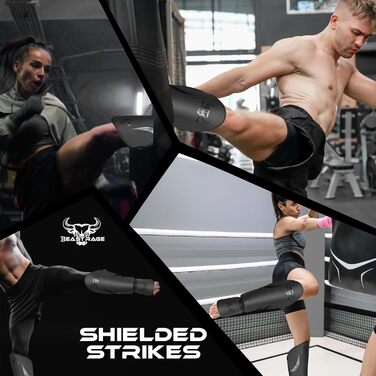 Щитки для гомілок BEAST RAGE для кікбоксингу, муай-тай, бойових мистецтв, захист ніг із захистом підйому стопи, щитки для гомілок, карате, боксу, тренувального спорядження MMA, спарингу, бразильського джиу-джитсу, таїландського кульмінатора, чорні S/M