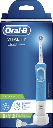 Електрична зубна щітка Oral-B, акумуляторна, Vitality 170, коливальний і обертовий рух, акумулятор тривалого терміну служби, 2 насадки для щітки та 1 зубна щітка, синій, ідея для подарунка