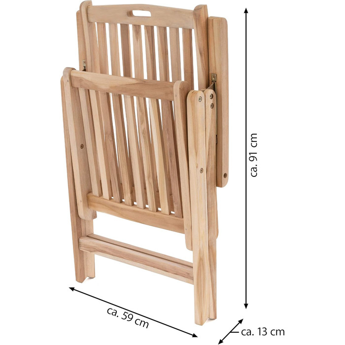 Крісло Divero, садове крісло, крісло для патіо, розкладне крісло з тикового дерева, висока спинка з підлокітниками, регульована спинка, складна, тверда, необроблена, натуральна