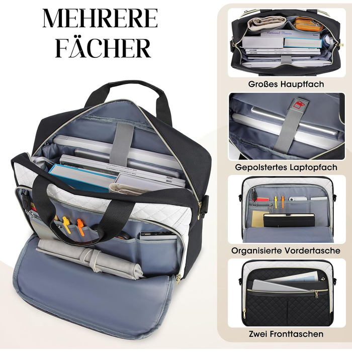 Жіноча сумка для ноутбука 17,3 дюйма, портфель, водонепроникна сумка для ноутбука, робоча сумка, бізнес-сумка, сумка через плече, сумка-мессенджер 17,3 дюйма, чорно-біла