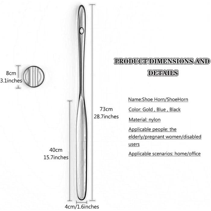 Довга магнітна присоска Shoehorn з надзвичайно довгою ручкою для домашнього ріжка для взуття, літніх та вагітних жінок виготовлена з нейлонового ріжка для взуття, вам не потрібно нахилятися (колір чорний, S 73*4см 73*4см Чорний
