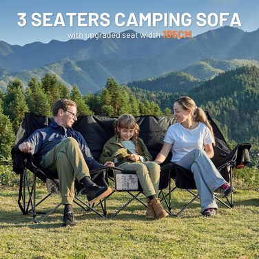 Складаний кемпінговий стілець TIMBER RIDGE для 2 осіб, велика ширина 160 см, диван XXL для кемпінгу, вантажопідйомність 320 кг, складний стілець для 2-місного кемпінгу з великими боковими кишенями, висока спинка для саду на свіжому повітрі, балкон, викори