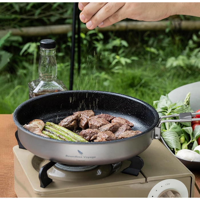 Безмежна подорож 22,8 см/1,5 л Кемпінгова сковорода для газової плити Титанова сковорода Ультралегкий похідний посуд Сковорода-гри