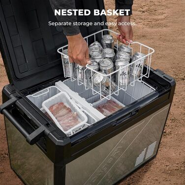 Компресорний автохолодильник BougeRV Rocky 65L з морозильною камерою металевий корпус APP управління, знімна перегородка, двозонне