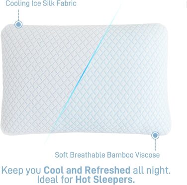 Подушка з подрібненого пінного матеріалу з ефектом пам&39яті, охолоджувальна, м&39яка, розмір &quotqueen-size&quot, регульована, гіпоалергенна, готельної якості, підходить для сну на боці, животі та спині, чохол з бамбукової віскози, Oeko-TEX 1 - Queen