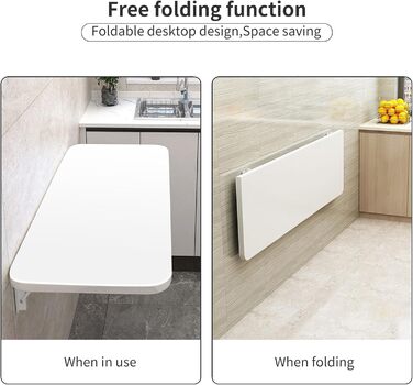 Настінний розкладний стіл, обідній стіл з МДФ, комп&39ютерний стіл для кухні, вітальні, маленький, плаваючий стіл, компактний (80 x 50 x 1,6 см, білий) Білий 80x50x1,6 см
