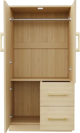 Шафа шириною 70 см, дводверна конструкція, висока/багатофункціональна шафа з полицею та шухлядами, висока шафа з вішалкою для одягу, колір дерева, меблі для спальні, колір дерева, 70x40x135 см