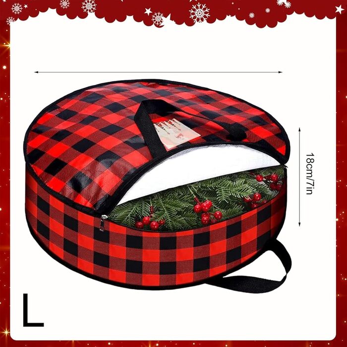 Коробка для зберігання різдвяного вінка, 2 шт. и, тартановий візерунок Сумка на блискавці та ручкою для шафи, будинку, горища, підвалу, гаража, Різдва, спальні, гуртожитку 76 x 18 см