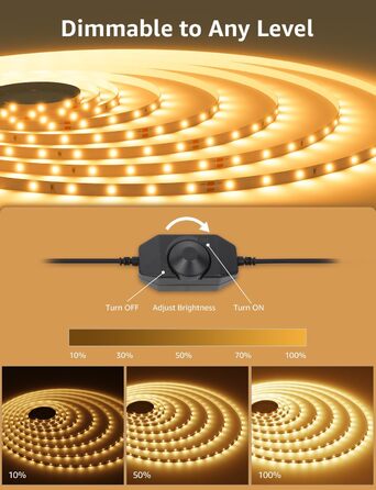Світлодіодна стрічка Lepro 10M тепла біла, світлодіодна стрічка тепла біла 3000K з регулюванням яскравості, 2835 світлодіодна стрі