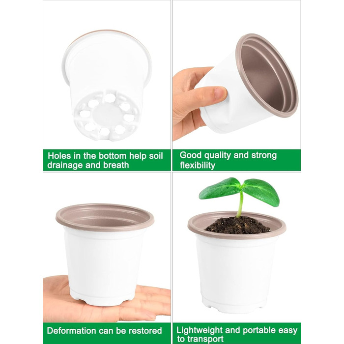 Горщики для розсади 9 см з лотком для розсади (без отворів) 4 лотки для посадки з 50 горщиками для розсади, для підвіконь та теплиць, для пророщування рослин, мікрозелені, гідропонного вирощування, 50 шт. білого пластику 9 см та лоток