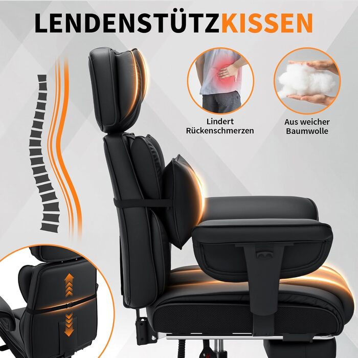 Ергономічне офісне крісло HOFFREE, до 200 кг, штучна шкіра, чорний