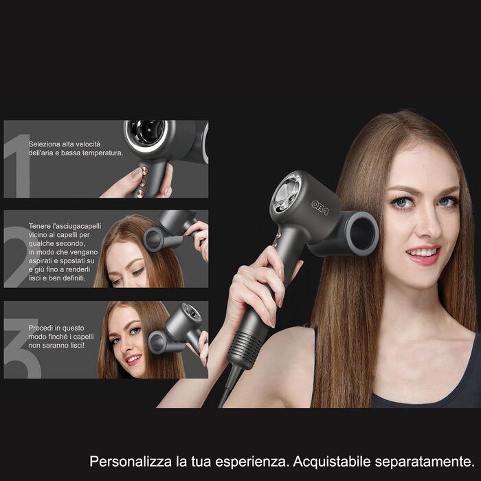 Професійний фен OBA-HY01PRO безщітковий двигун 120 000 об/хв, 1400 Вт, 5 температурних режимів, набір аксесуарів та сумка для подорожей, чорний