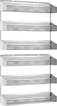 Стійка для спецій, Органайзер, 3 рівні, Окремостояча або настінна, Підвісна полиця для кухонної шафи, комори, дверей комори або ванної кімнати, Косметика для душу, Хром, 2 шт. Сріблястого кольору 3 x 16 x 14 см
