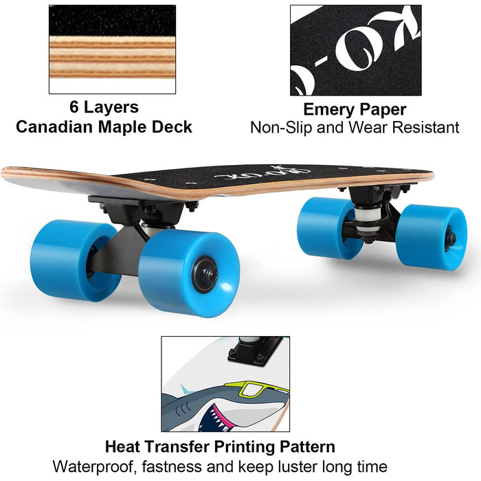 Комплектні скейтборди 22-дюймові міні-крейсерські скейтборди для початківців Діти Хлопчики та дівчатка Дієго Бакен