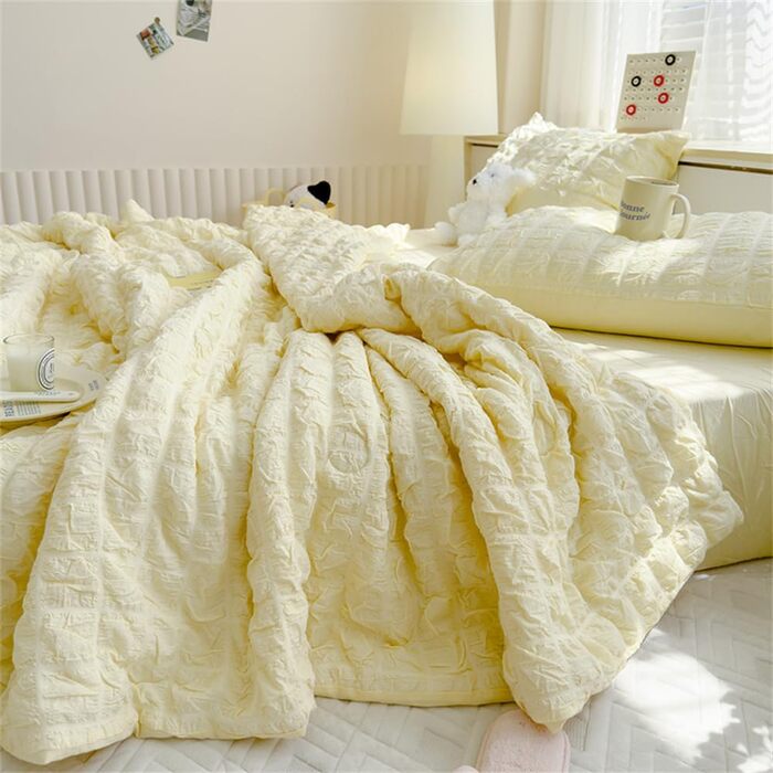 Покривало Mateju, стьобане однотонне, плед з мікрофібри, дихаюче, легке, тонке літнє покривало, м&39яке стьобане покривало для дивана (світло-жовтий, 200 x 230 см) Світло-жовтий 200 x 230 см