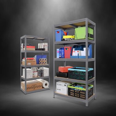 Міцний стелаж типу XS - ВxШxГ 180 x 75 x 35 см - Чорний - Вантажопідйомність 750 кг - Безболтовий стелаж з 5 полицями - Навантаження на полицю 150 кг - Зроблено в ЄС - Міцний металевий стелаж - Стелаж для зберігання - Стелаж для майстерні типу XS - 180 x 