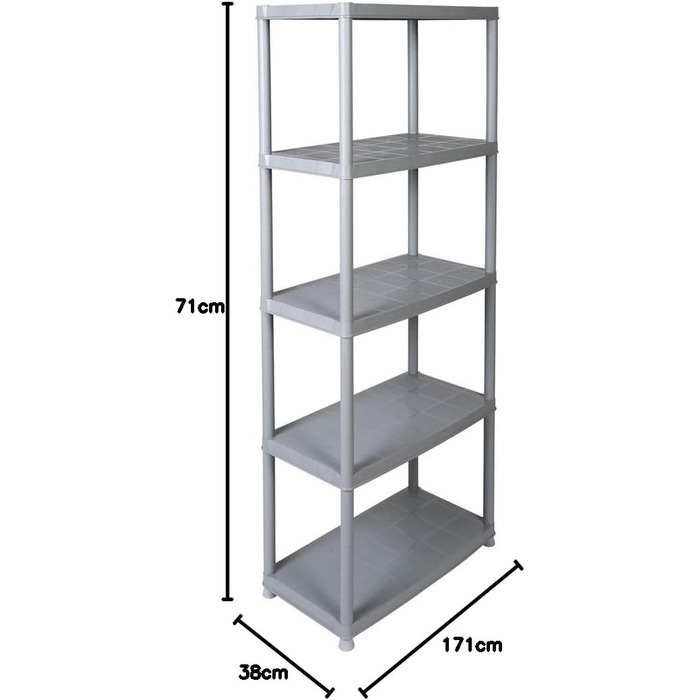 Пластиковий стелаж Kreher, безболтові стелажі, стійка для зберігання сірого кольору. Максимальне навантаження 150 кг. 71 x 38 x 171 В см. Сертифіковано TV Rheinland.