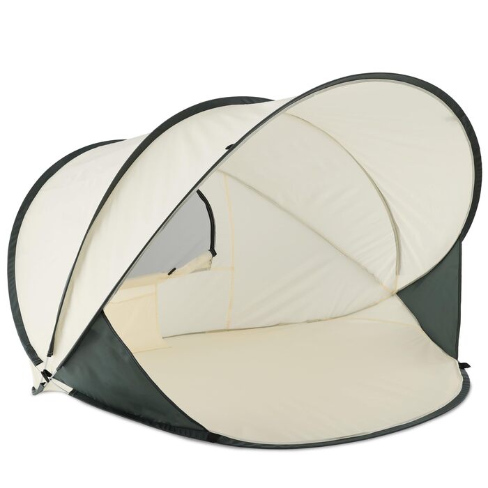 Портативний розкладний пляжний намет Deryan XXL - Пляжний намет для дорослих, дітей та немовлят - 2-4 особи - Двері на блискавці, захист від ультрафіолету 50, вітрозахисний екран та кілочки - Портативний розкладний намет - Кремовий