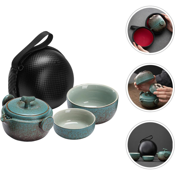Набір для чаювання Керамічний Шлях з чайником, заварником та чашками портативний та елегантний, в японському стилі з ручкою з екошкіри