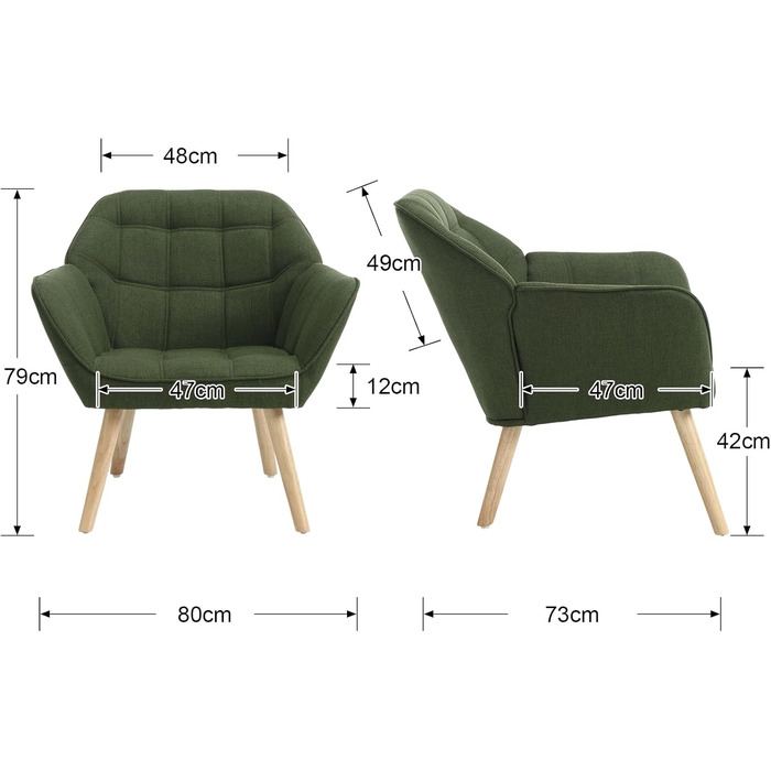 Акцентне крісло-крісло, м&39яке крісло для читання з дерев&39яними ніжками та лляним покриттям, крісло для читання, одномісний диван, крісло під телевізор для вітальні, спальні, затишне місце, зелений 1 зелений