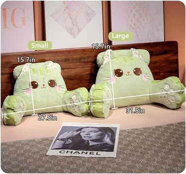 Плюшева подушка для читання з котом поперекова підтримка, мяка подушка зі знімним валиком для шиї та підлокітником, подушка для спини для ліжка/дивана, ідеально підходить для читання, перегляду телевізора, ігор (біла, 80 см Д x 50 см В) Біла 31,5&39 Д x 1