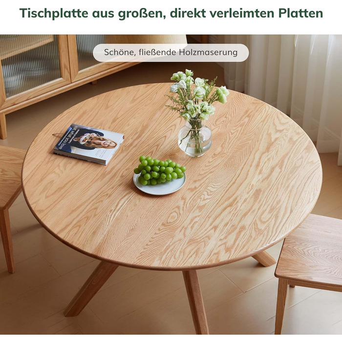 Обідній стіл з масиву дуба, круглий стіл 120 см, без шпону, сучасний кухонний стіл, круглий обідній стіл, міцний, обідні столи для 4-6 осіб, 120x120x74,8 см, натуральний колір