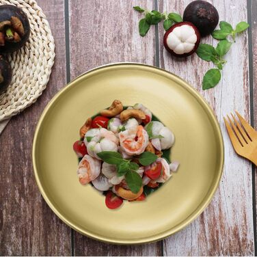 Набір з 4 золотих підносів, діаметр 23 см Сервірувальні підноси з нержавіючої сталі 201, декоративні тарілки золотого кольору, круглі підноси для кухні, ресторану, кафе, кемпінгу та вечірок