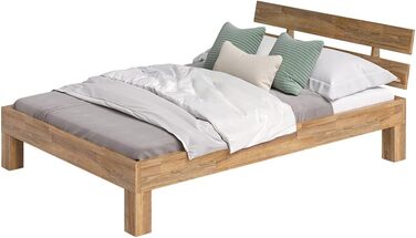 Ліжко Skølm Floki з масиву дуба 140x200 см - високоякісний каркас ліжка - каркас ліжка з узголів&39ям - ліжко з натуральної промасленої деревини - 140x200 см ліжко, що підходить як двоспальне ліжко - футон 140 x 200 см з узголів&39ям - дуб