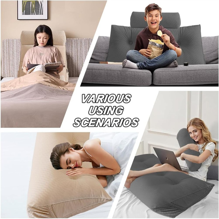 Трикутна клиноподібна подушка зі згортається подушкою, знімним чохлом, подушка для кушетки/двоярусного ліжка, подушка для підтримки положення спинки для відпочинку, читання та розслаблення (сіра, 60*20*50 см) сіра 60*20*50 см