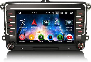 Дюймовий 8-ядерний 4 ГБ 64 ГБ Android 14 автомагнітола з GPS-навігацією для VW Crafter Amarok Caddy Polo 6R Transporter T6 Skoda Yeti Bluetooth CarPlay Android Auto WiFi 4G DSP DAB OBD2 USB DVB-T2 Canbus OPS SWC, 7-