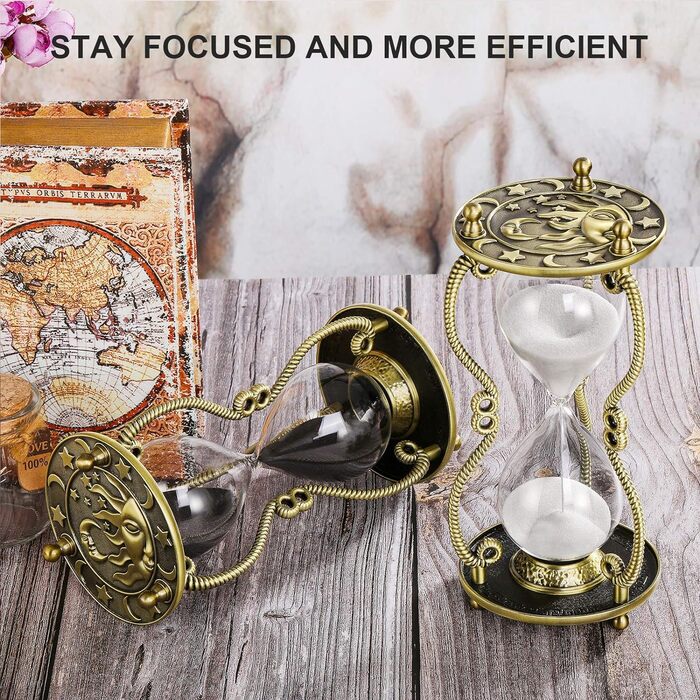 Пісочний годинник SuLiao для Uten, поворотний на 720, старовинний білий пісочний годинник, вінтажний пісочний годинник 1 Hora Reloj de Arena, великий метал, пісочний годинник, офіс, письмовий стіл, дім, весільне оформлення (чорний, 60 хвилин)