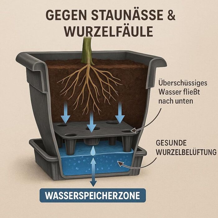 Кашпо BURI XL 48x48 см, великий квітковий горщик Горщик для рослин з резервуаром для води та блюдцем 30-літровий квітковий горщик для використання в приміщенні та на вулиці, антрацитового кольору УФ-стійкий, морозостійкий, надзвичайно міцний, антрацитовий