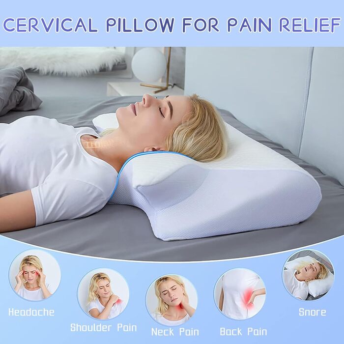 Подушка для сну Pillow Daddy, подушка для шиї з піни з ефектом пам&39яті від болю в шиї, ергономічна подушка проти хропіння для сну на спині та животі, дихаюча та миється, включає 2 чохли (білий)