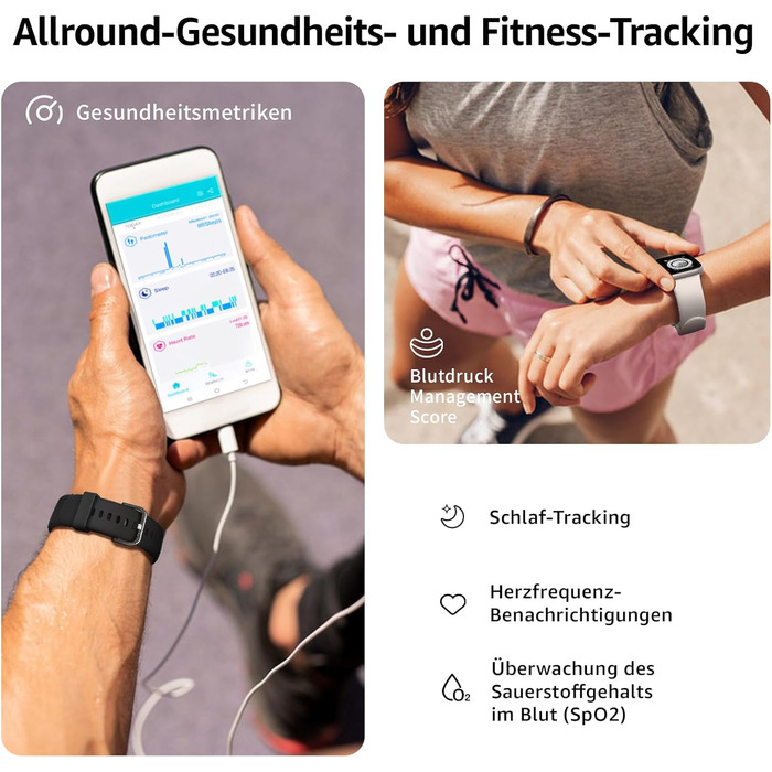 Розумний годинник для чоловіків та жінок, фітнес-годинник з сенсорним HD-екраном 1,85 дюйма та функцією телефону, понад 140 спортивних режимів, фітнес-трекер із монітором серцевого ритму, монітором сну, крокоміром, водонепроникний спортивний годинник IP68