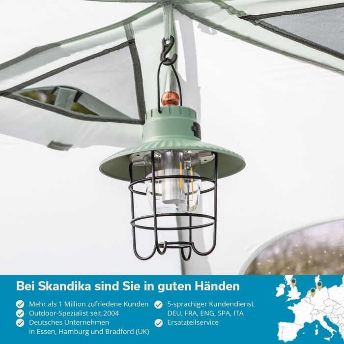 Світлодіодний кемпінговий ліхтар Skandika Soroya в ретро-стилі Регульований колір світла, з регульованою яскравістю, акумулятор 2000 мАг, 500 люмен Ідеально підходить для кемпінгу, саду, активного відпочинку на свіжому повітрі, зелений
