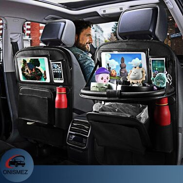 Автомобільний органайзер на заднє сидіння ONISMEZ 2 шт. з піддоном, автомобільний органайзер на заднє сидіння зі складним тримачем