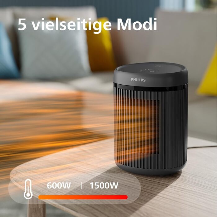 Енергоефективний тепловентилятор Philips серії 2000 потужністю 1500 Вт, до 25 економії енергії, безшумний 24 дБ(А), 5 режимів, 5 ф