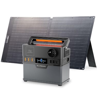 Електростанція ALLPOWERS із сонячною панеллю, портативна електростанція S300 Plus 288 Втгод/300 Вт зі складною сонячною панеллю SE100 100 Вт, сонячний генератор із виходом 230 В змінного струму/18 Вт USB-A/100 Вт USB-C для кемпінгу на колесах