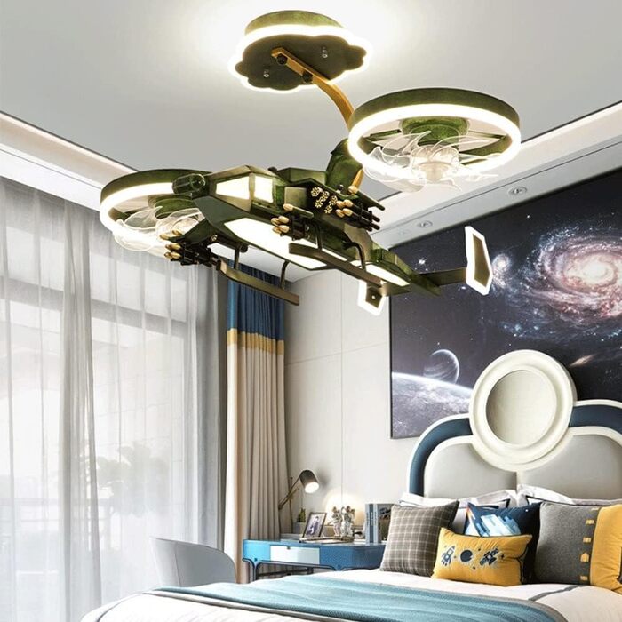 Тихий вентилятор світильник Стельові вентилятори з підсвічуванням Стельові вентилятори в формі гелікоптера світильник з дистанційн
