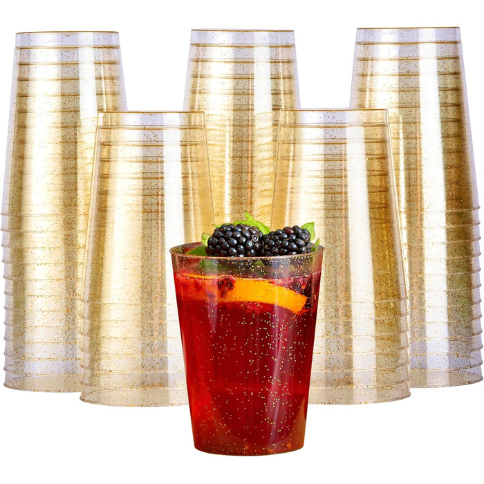 Пластикових стаканчиків преміум-класу, стаканчики для вечірок, стаканчики для пиття з золотим блиском (285 мл / 10 унцій) - тверді