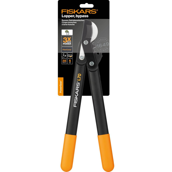 Обрізувачі Fiskars PowerGear II з двоступеневою шестернею для свіжої деревини, антипригарне покриття, загартована прецизійна сталь, довжина 46 см, чорний/помаранчевий, L70, 1002104 L70 (гілка Ø 3,8 см)