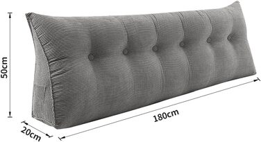 Подушка для читання для ліжка або дивана, трикутна, зі спинкою, подушкою для дивана, дитячим узголів&39ям, знімним чохлом, м&39якою, для додаткового комфорту - 180 * 50 * 20 см - One Grey 180 X 50 X 20 см, сірий