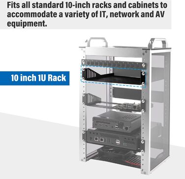 Серверна стійкова полиця GeeekPi 1U, 10-дюймова, 200 мм глибиною, універсальна стійкова полиця, вентильований консольний лоток для 10-дюймових серверних та мережевих шаф та DeskPi RackMate T1/T0 1U -