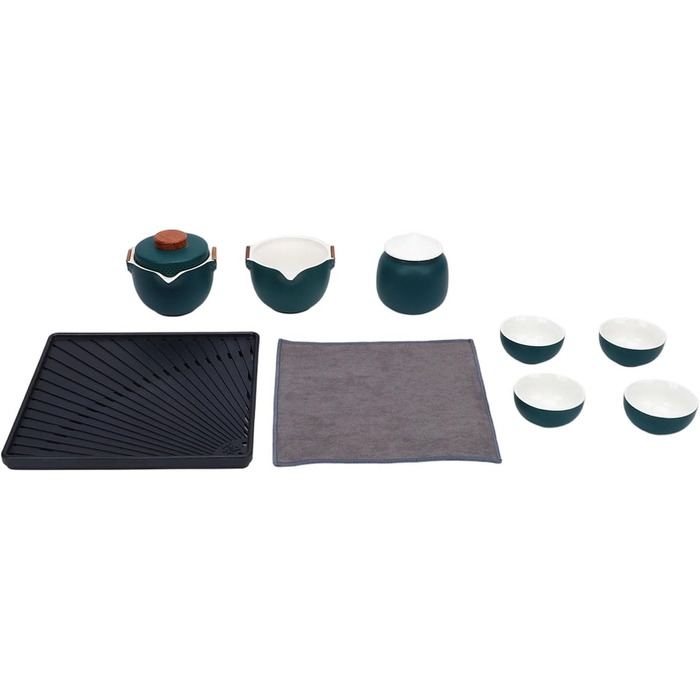 Гонфу-чайний сервіс, портативний керамічний чайний набір в елегантній коричневій коробці та темно-зеленому кольорі, для подорожей, дому, як подарунок, на відкритому повітрі та в офісі