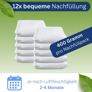 Гранул для осушувача 400 г. Набір пакетів для заправки - Пакет для заправки для всіх осушувачів - Пакети для заправки для ванної та кухні - Захист від цвілі та запахів, 12