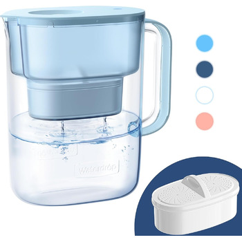 Глечик Waterdrop Lucid Water Filter Pitcher з 190-денним фільтром, 3,5 л, зменшує вміст фтору, хлору тощо, сертифікований NSF, без бісфенолу А, синій (замінний фільтр WD-PF-01A Plus)