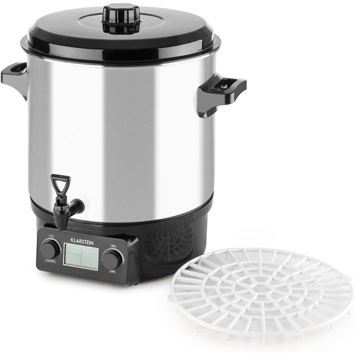 Повністю автоматична машина для консервації, горщик для консервації, електричний, 27 літрів, 2000 Вт, таймер, автоматичне вимкнення, дисплей з відображенням часу та температури, зливний кран, нержавіюча сталь, срібло срібло 27 літрів (цифровий)