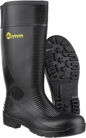 Чоловічі водонепроникні захисні чоботи Amblers FS100 зі шнурком, гумові чоботи, чорні, 44 євро