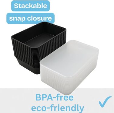 Коробка для зберігання Enpack з кришкою, біла/чорна, 500 мл - Контейнери для делікатесів, придатні для використання в мікрохвильовій печі - Герметичні контейнери для зберігання з кришками, ідеально підходять як органайзер для холодильника, коробка для при