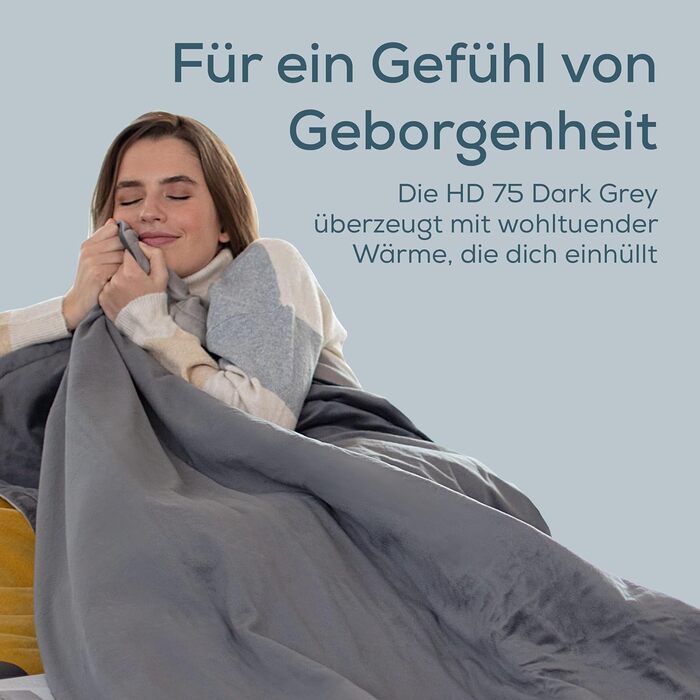 Ковдра Beurer HD 75 Dark Grey, м&39яка, з підігрівом, 6 температурних режимів, можна прати в пральній машині, з автоматичним вимкненням та додатковою безпекою, темно-сіра, 180 x 130 см